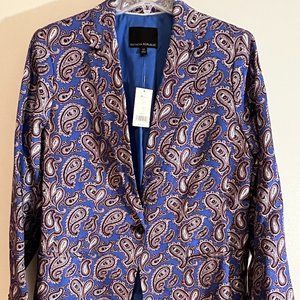 Banana Republic Blue Paisley One Button Blazer Lightweight Jacket - 14 - NWT